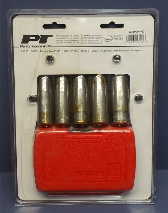 Performance Tool W38920 3/8" 5-Piece Deep Wall Bolt Extractor Set (Metric/SAE)