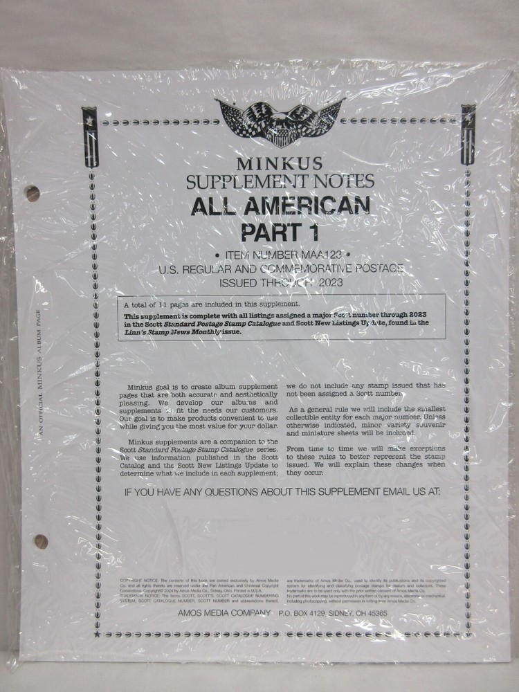 2023 Minkus All American Stamp Supplement Part 1 Commemoratives & Regular MAA123