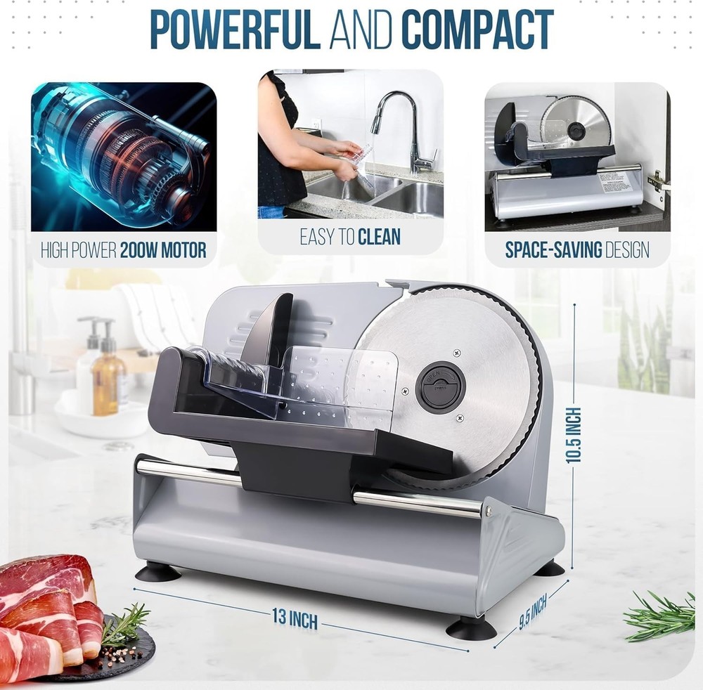 Electric Meat & Cheese Slicer - Compact & Efficient for Every Kitchen