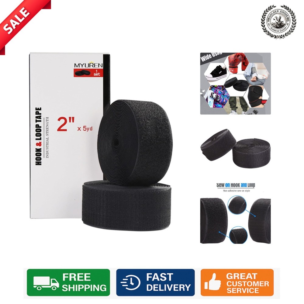 Customizable 2 Inch Sew-On Hook and Loop Strips in Black - 5 Yards for Crafting