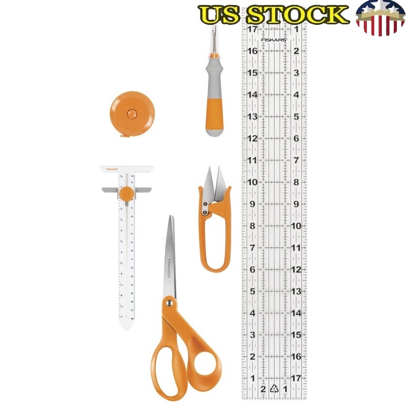 6 Piece Sewing Essentials Set Scissors Thread Snips Ruler Measuring Tape Gauge