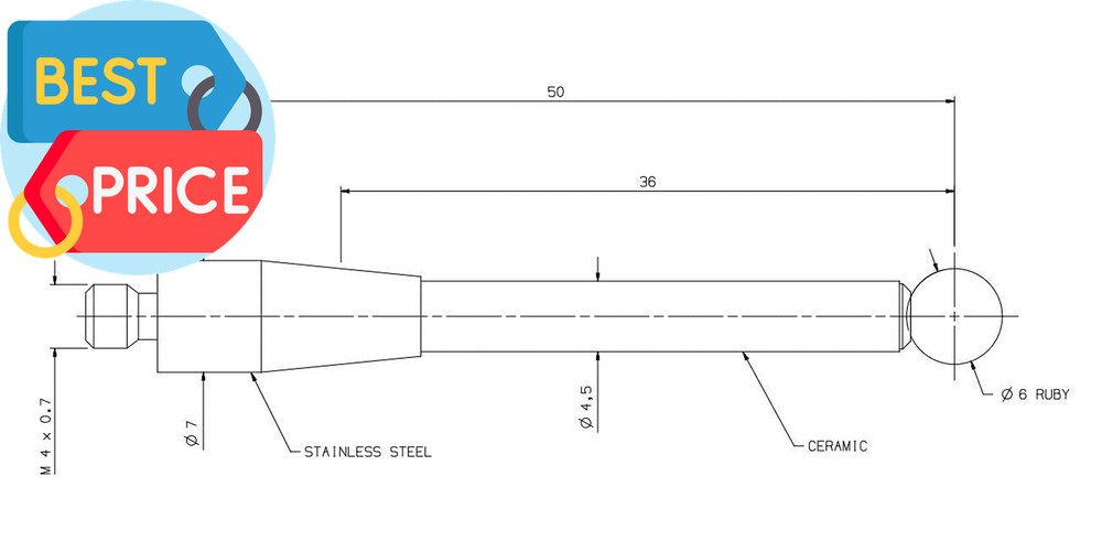 Cmm Probe Stylus for CMM Machine Tools Ceramic Stem M4 Thread Shank 6Mm Diameter