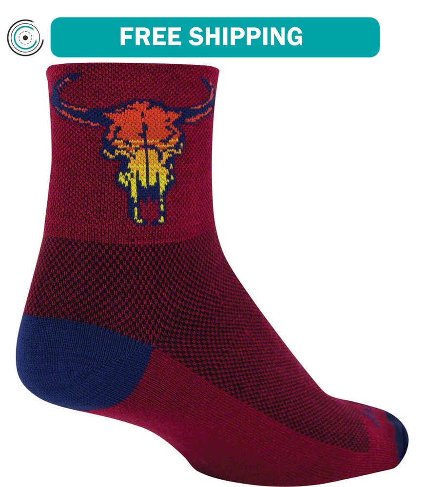 SockGuy Classic Desert Skull Socks - 3 inch, Red, Small/Medium