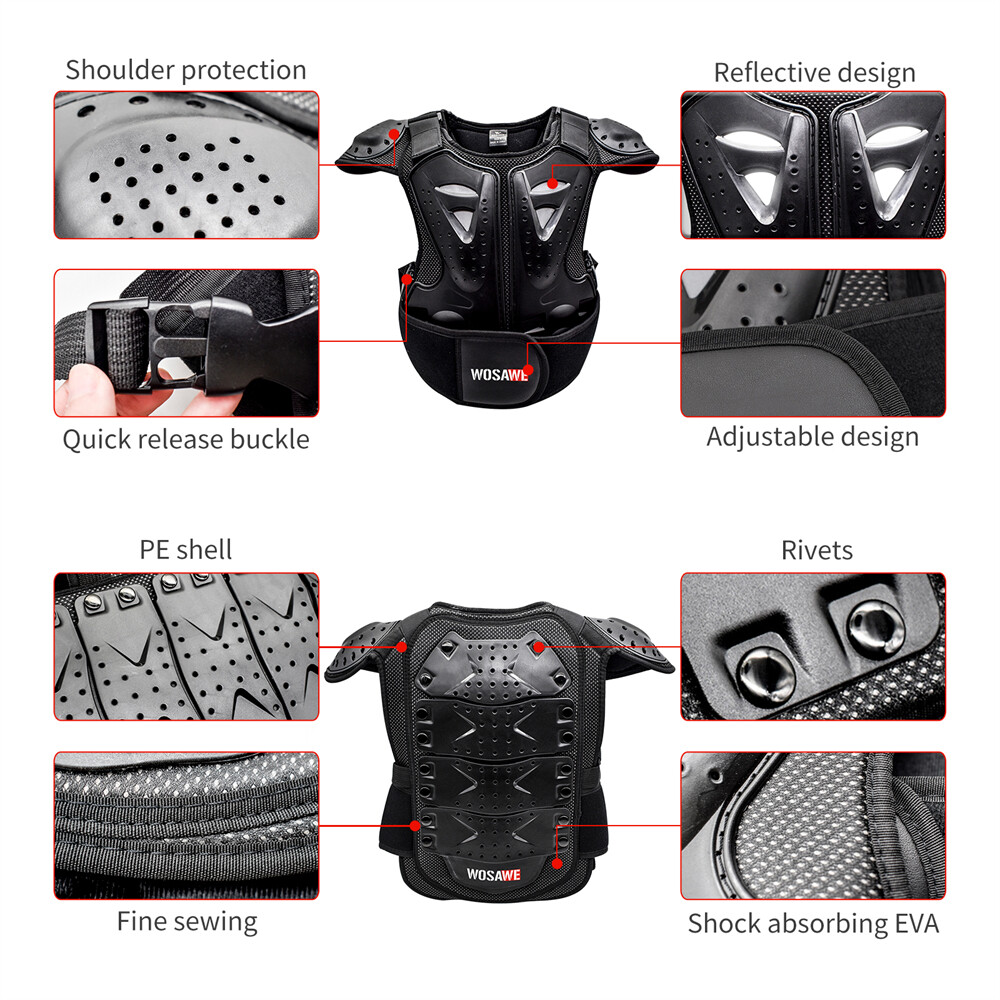 WOSAWE Motorcycle Ski Chest Armor Protector Back Protective Vest Guards Kids