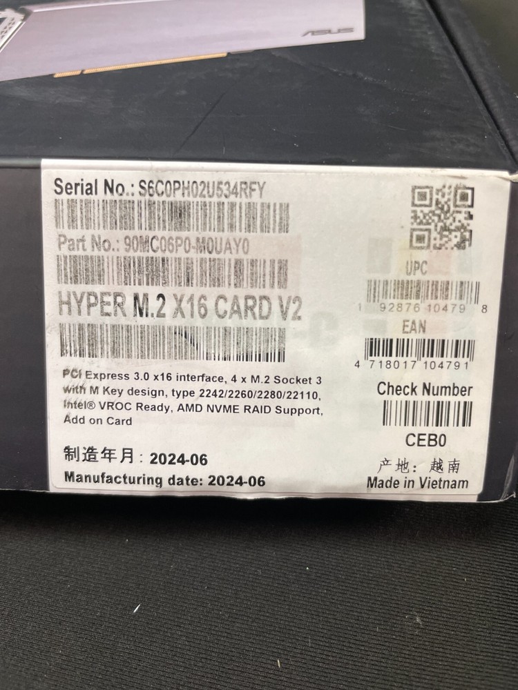 ASUS Hyper M.2 x16 Silver Professional Card v2 4 x M.2 Socket 3 RAID Controller