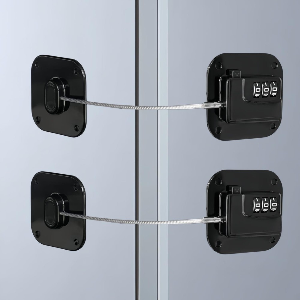 2 Pack Refrigerator Lock - Heavy Duty Combination Fridge Lock, Black