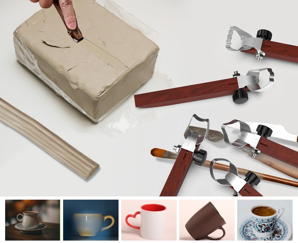 GEOCCI 5 Pcs Pottery Handle Making Tool Carving Tools Dark red