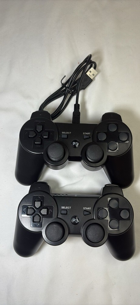 2 Black P3 USB Wired Controllers for Sony PlayStation 3
