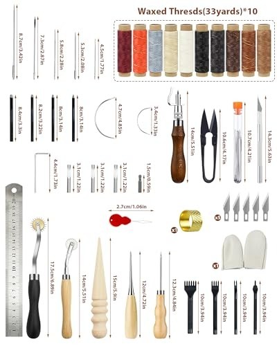 Leather Craft Kit for Beginners - Professional Tools, Waxed Thread, Groover, Awl