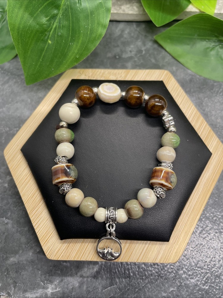 Handmade Ceramic Bead Beaded Stackable 6.25” Plus Stretch Bracelet New B296