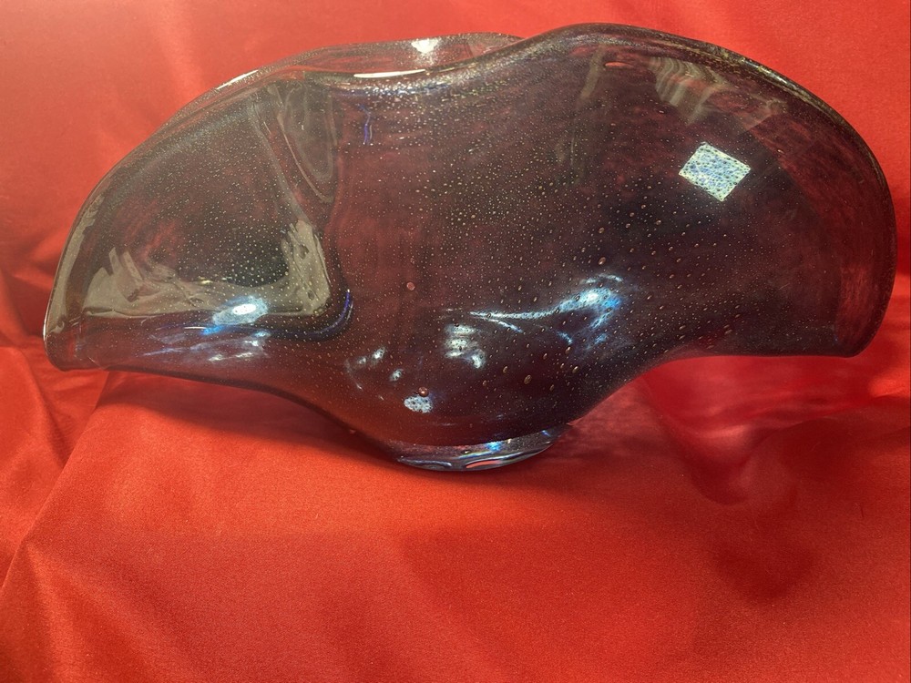 Blue Wavy Hand Made Bubble Vase