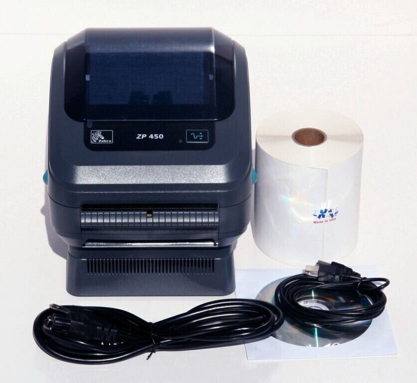 Zebra ZP450 Direct Thermal Shipping Label Printer Bundle Label Size Adjustable