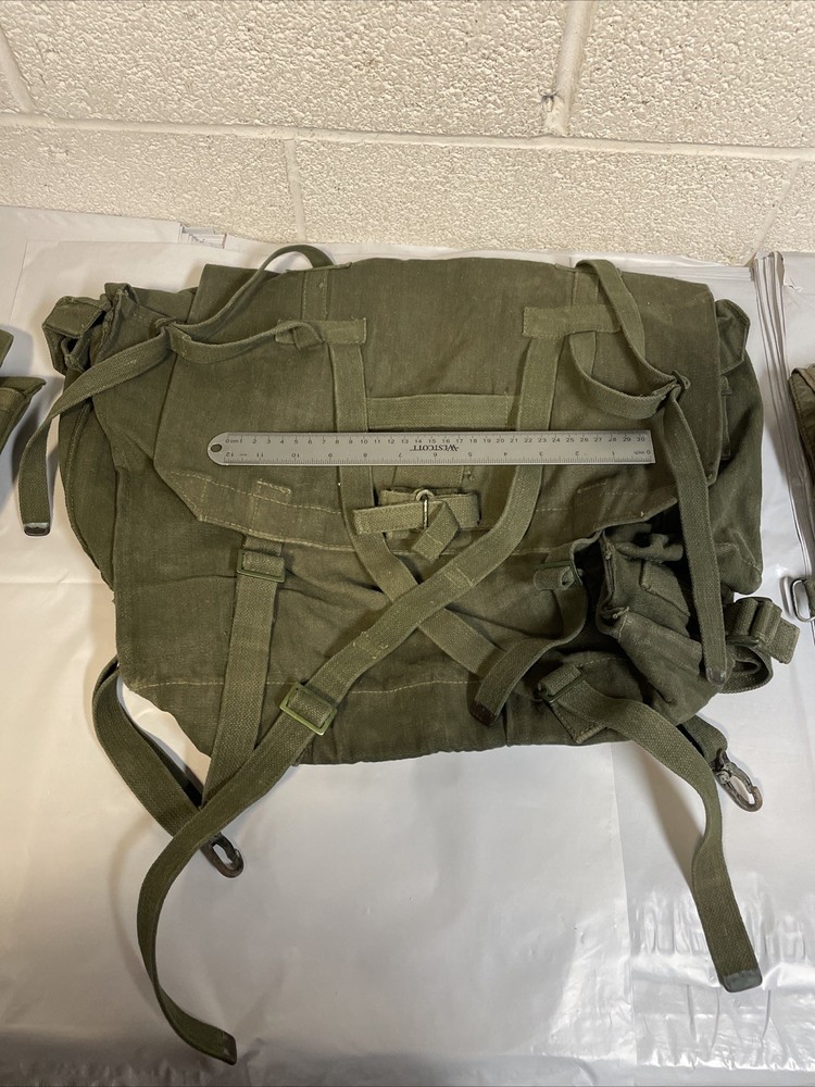 Group British Army 58 Pattern Webbing Pack Ammo Pouches Green Web Canvas Lot x3