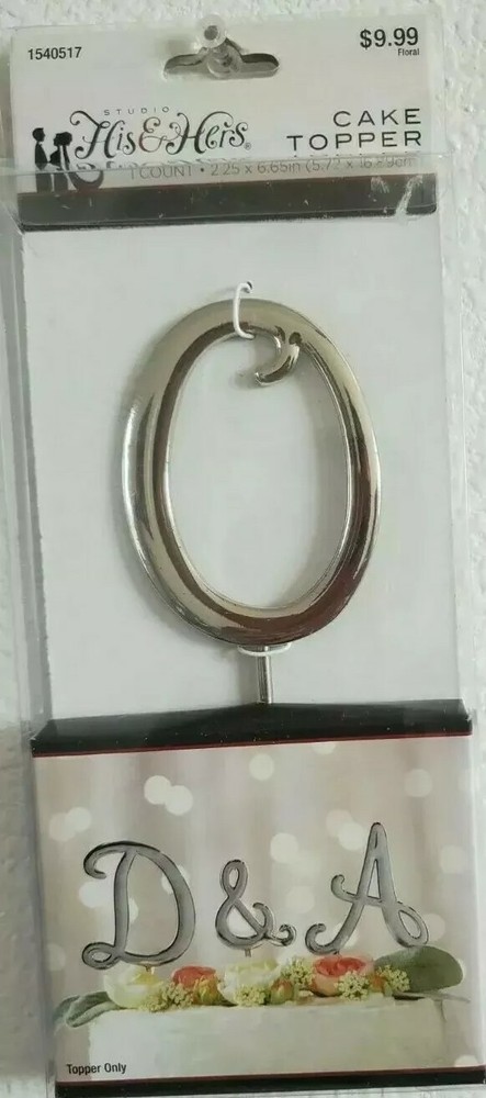 Studio His And Hers Initial Letter Monogram Cake Topper Silver Letter O NWB