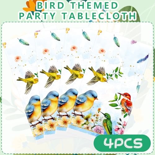 4 Pack Bird Tablecloths Rectangular Table Cover, for Bird Theme Baby Shower