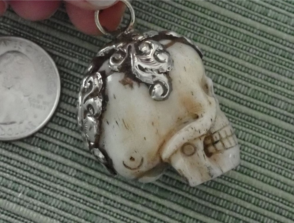 3D Skull Pendant in Tibetan Silver