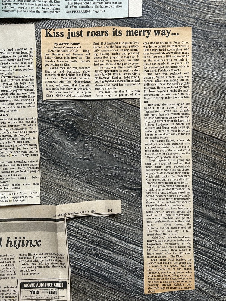 KISS Concert Clipping Animalize Tour Meadowlands NJ 1985 Lot Vintage Kiss WASP