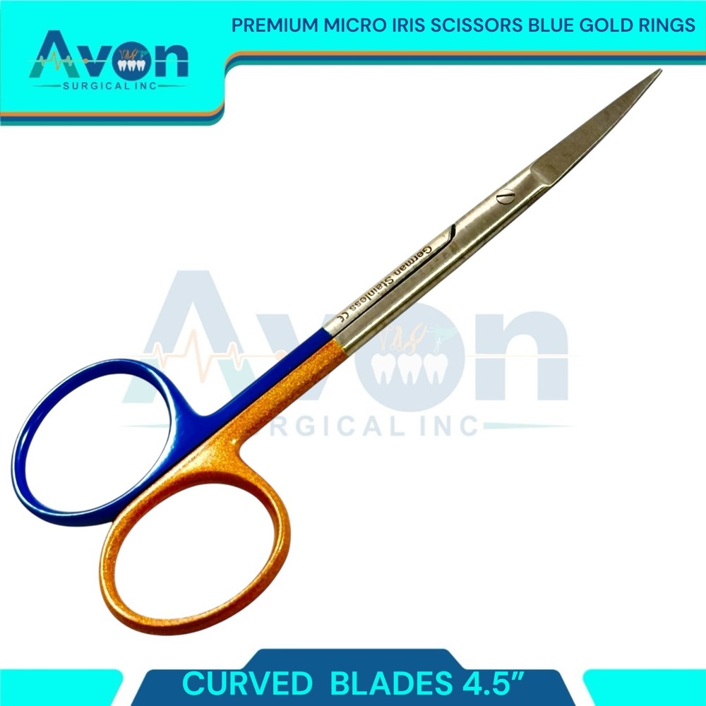 Lab Veterinary Dissection Iris Scissors 4.5in Gold-Blue Handle Rings Premium