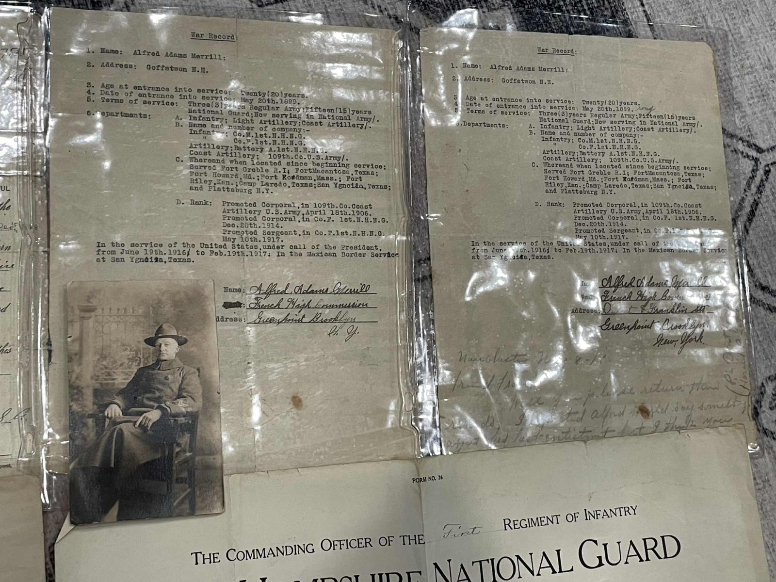 WW1 WWI Army Military NHNG AEF Mexican Border Service Document & Photo Grouping