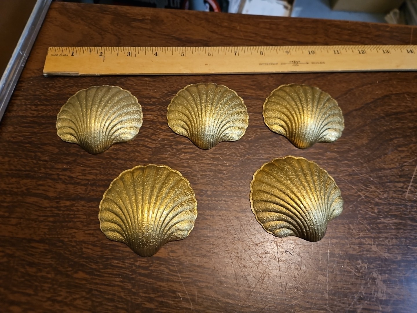 Lot Of 5 Fancy Sea Shells France Vintage 60s Brass Stampings Findings Jewelry