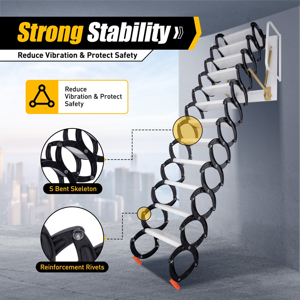 Folding Loft Ladder Stairs Attic Loft Pull Down Ladder Retractable Wall Mounted