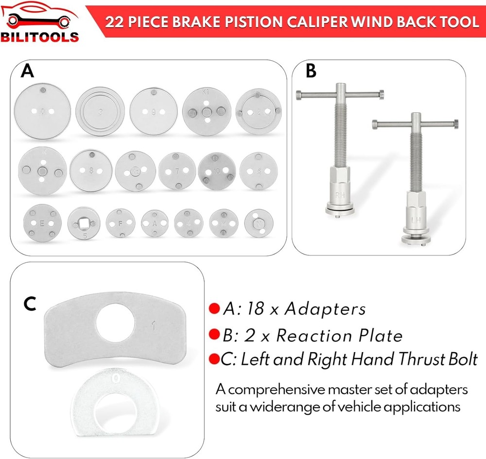 Brake Caliper Piston Rewind Tool with Dual-Functionality for Various Vehicles