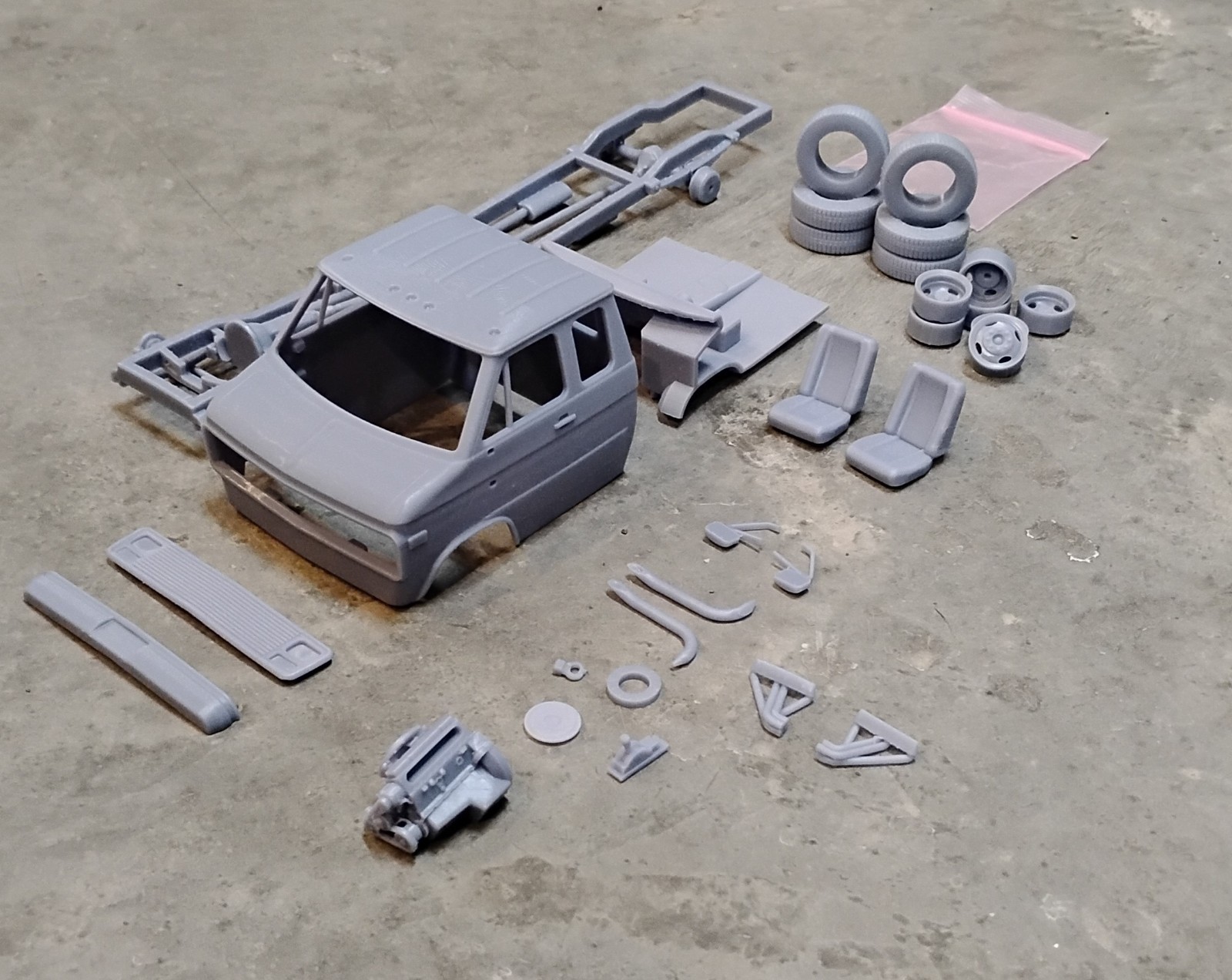 3d Printed 1/25 70's-80's Chevy Custom Van Chassis Cab Dually
