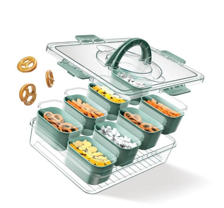 8-Compartment Snack & Food Storage Box – Divided Tray with Lids, Handle, Sage