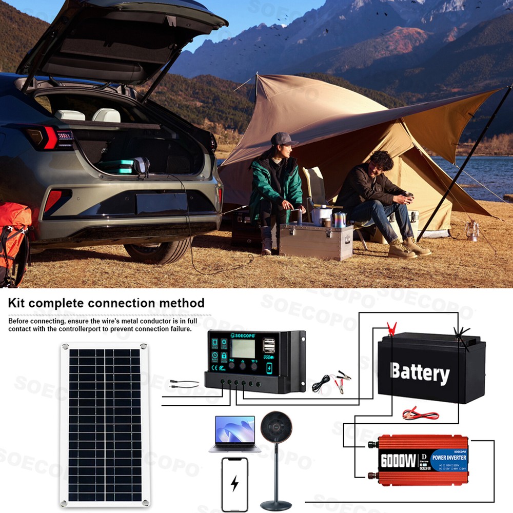 6000W 100A 110V Solar Panel Kit Complete Solar Power Generator Home Grid System