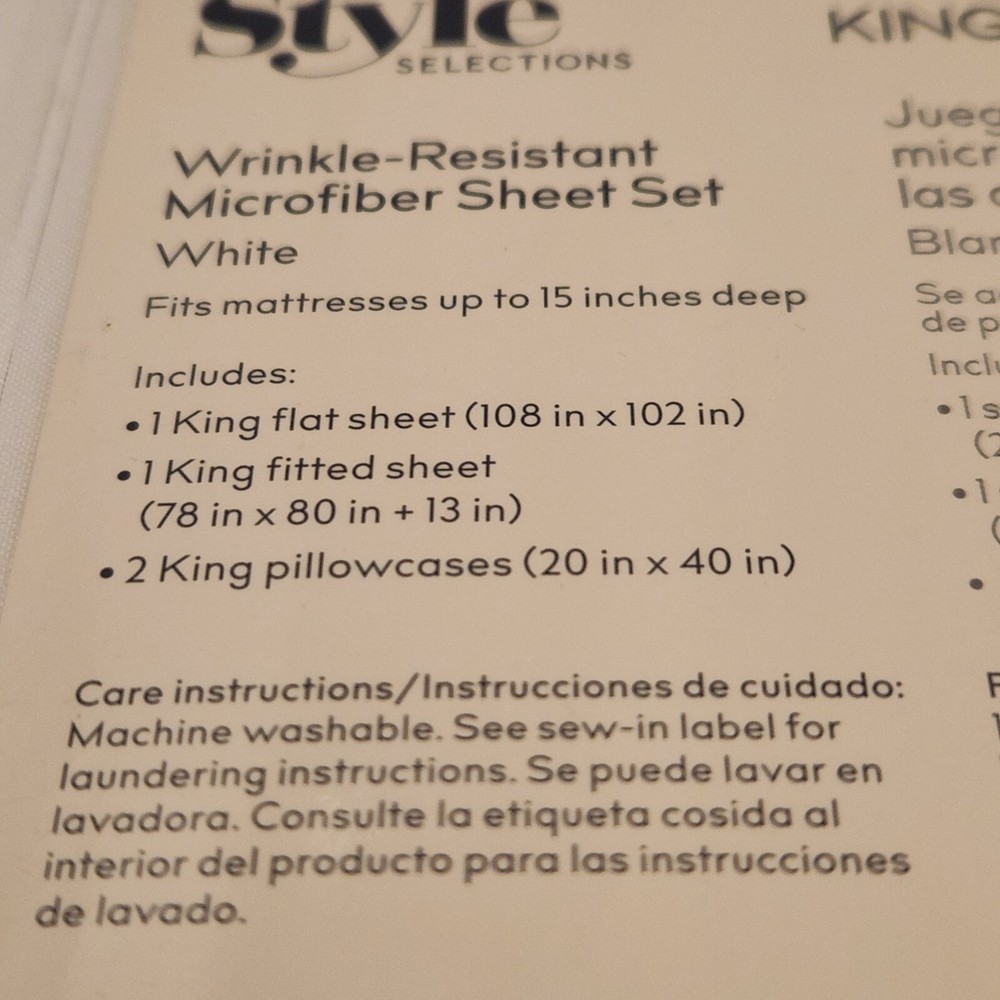 *NEW* Style Selections King White Microfiber Winkle Resistant 4 Piece Sheet Set