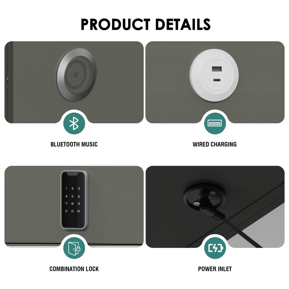 20" Tall Smart nightstand with combination lock ,Bluetooth player,Led light