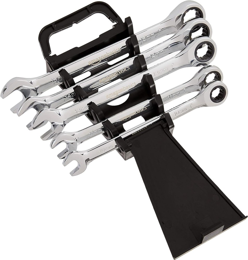 Amazon Basics Ratcheting Wrench Set Metric 5 Piece Black Silver