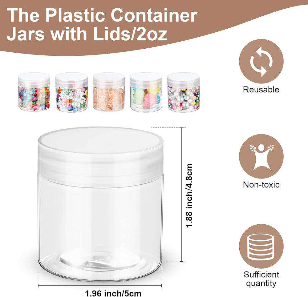 150 Clear 2 Oz Plastic Jars with Lids for Travel, Samples & Cosmetics