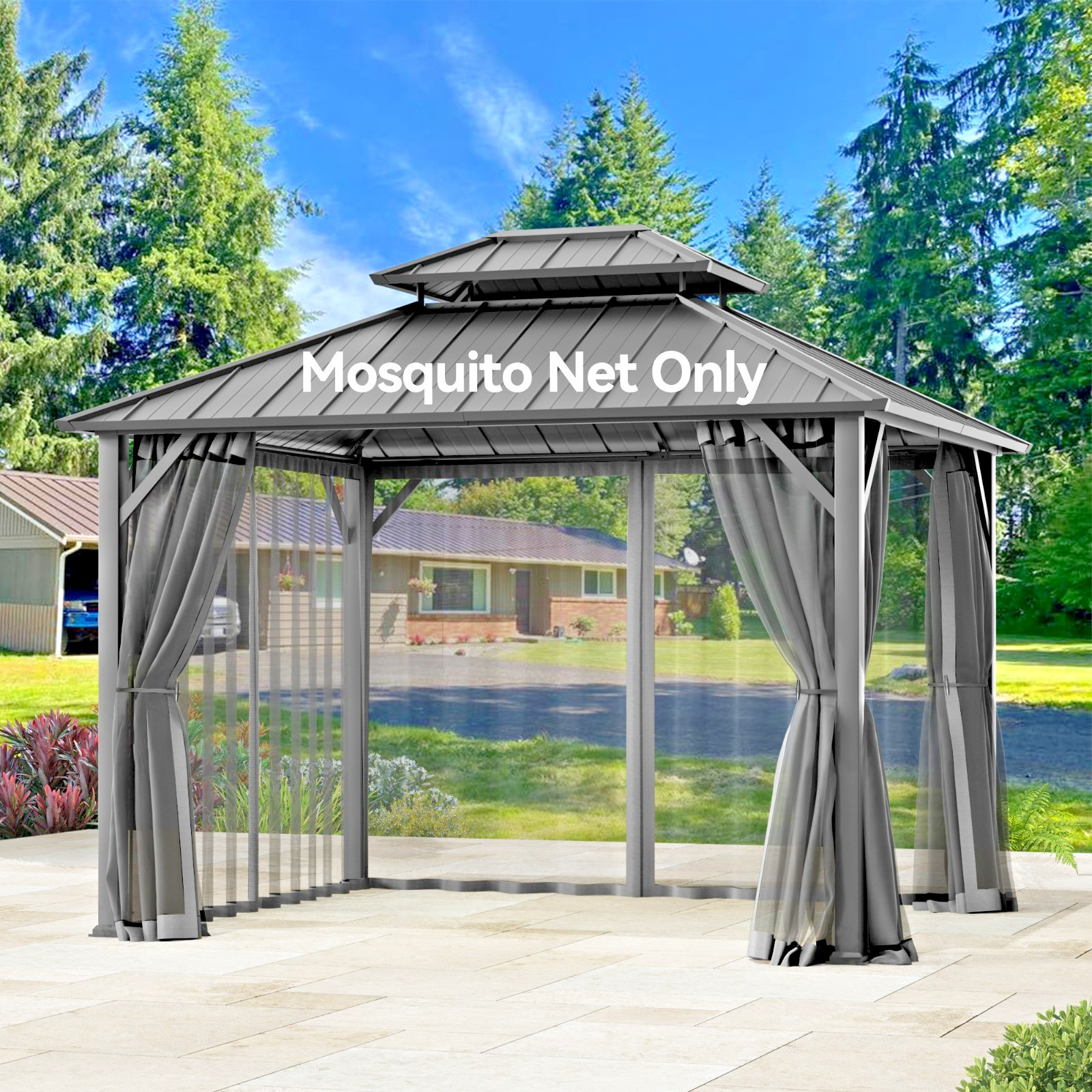 Gazebo Mosquito Netting Waterproof Insect Screen with Zippers