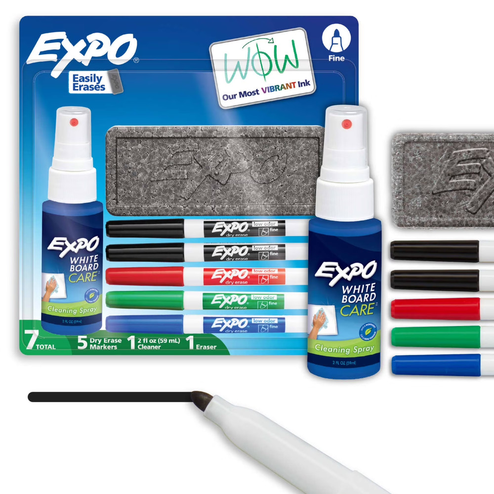 Dry Erase Markers Kit, Includes Eraser, Spray Cleaner, 7 Count