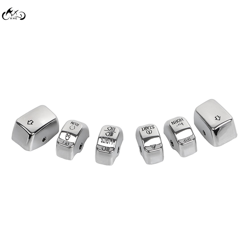 6Pcs Chrome Hand Control Switch Housing Button Cover Cap for Harley Softail Dyna