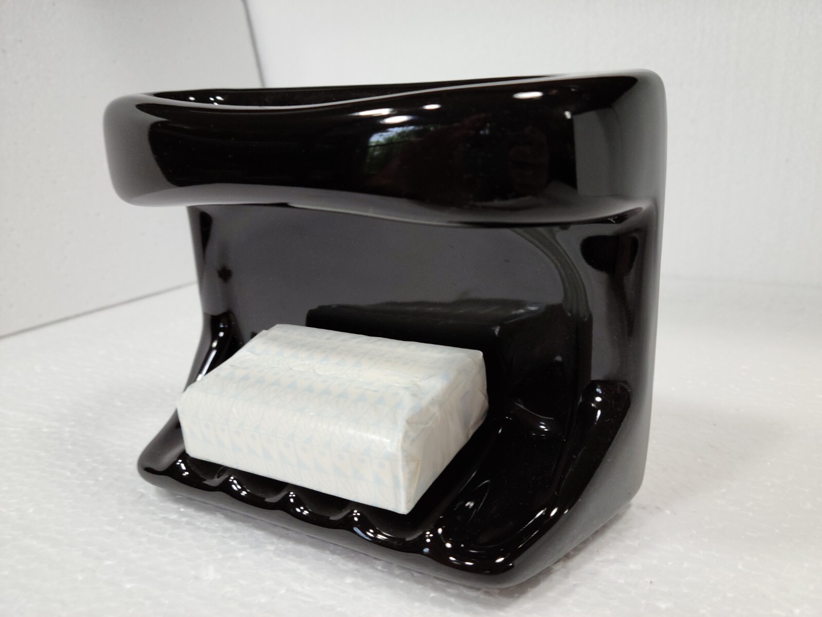 Vintage Black Ceramic Soap Dish Tray Washcloth Holder Shower Cloth Bar