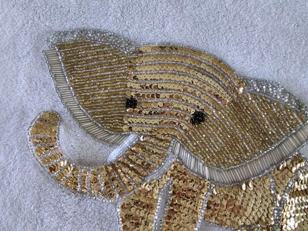 Beaded Applique Elephant Patch Beaded Embroidery Patch Sew On Gold