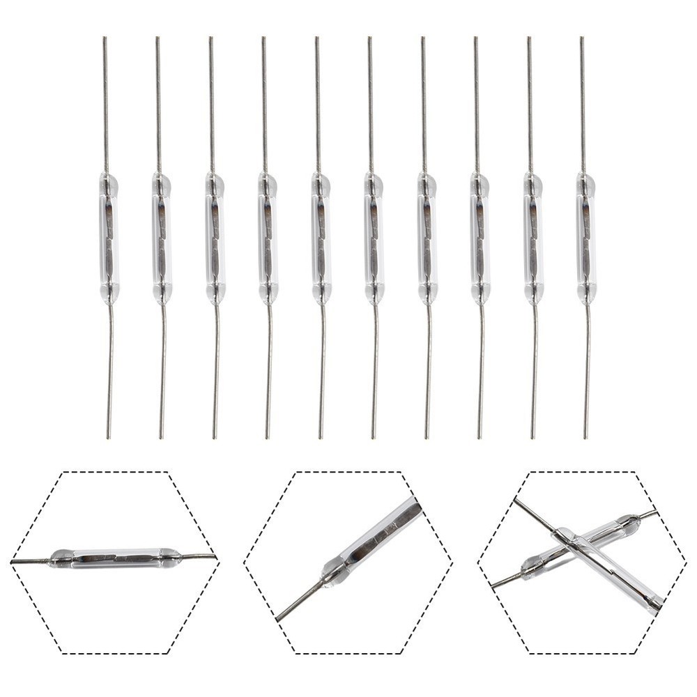 100pcs 10W Reed Switch Glass NO Low Voltage Current 2*14mm Normal Open