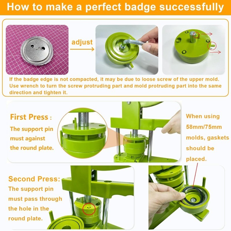Button Maker Machine Multiple Sizes 2.25in+3in+2.24inHeart-Shaped(58/75mm/Heart)