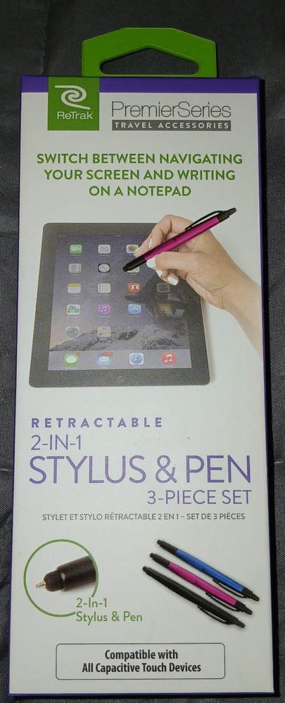 ReTrak Essentials Retractable 2-in-1 Stylus & Pen 3-Piece Set NEW