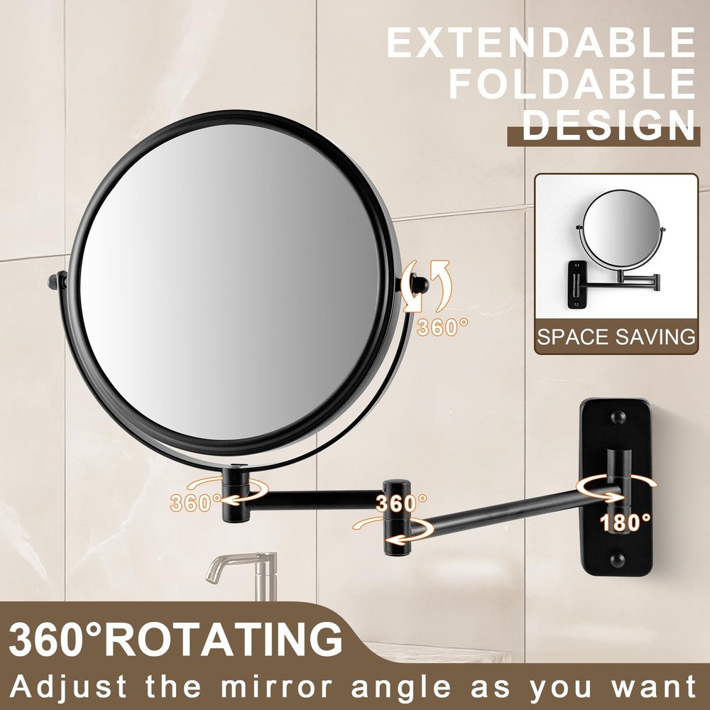 8" Wall Mounted Makeup Mirror, 1X/10X Magnifying Mirror with 360° Extendable ...