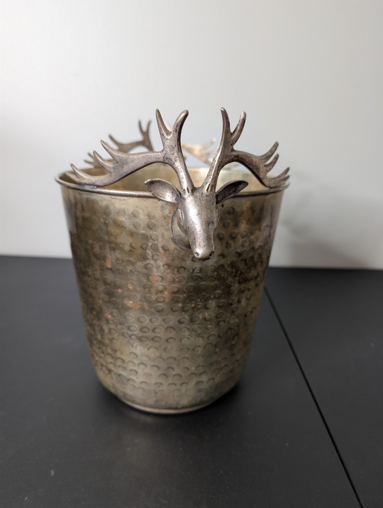 International Silver Company Handmade Silver Plated Two Stag Head Bucket