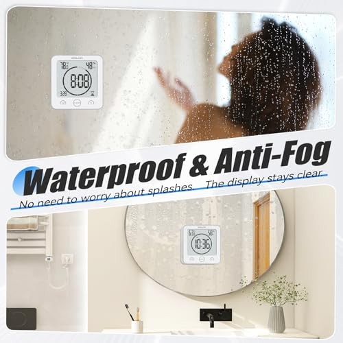 Shower Clock Waterproof Bathroom Clock with Timer/Temperature/Humidity, White