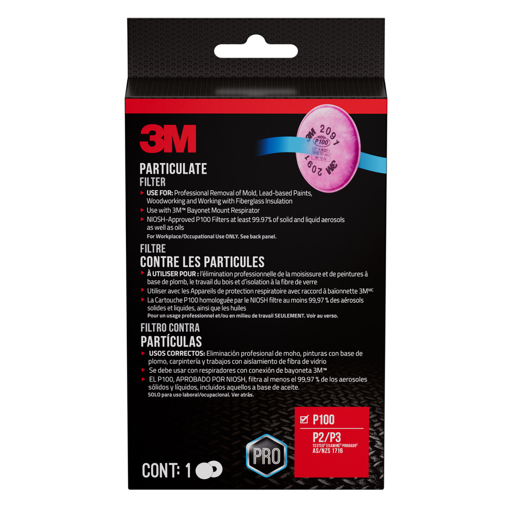 3M Performance P100 Particulate Filter: 2091 Particulate Filter, 1-pair (Pink)