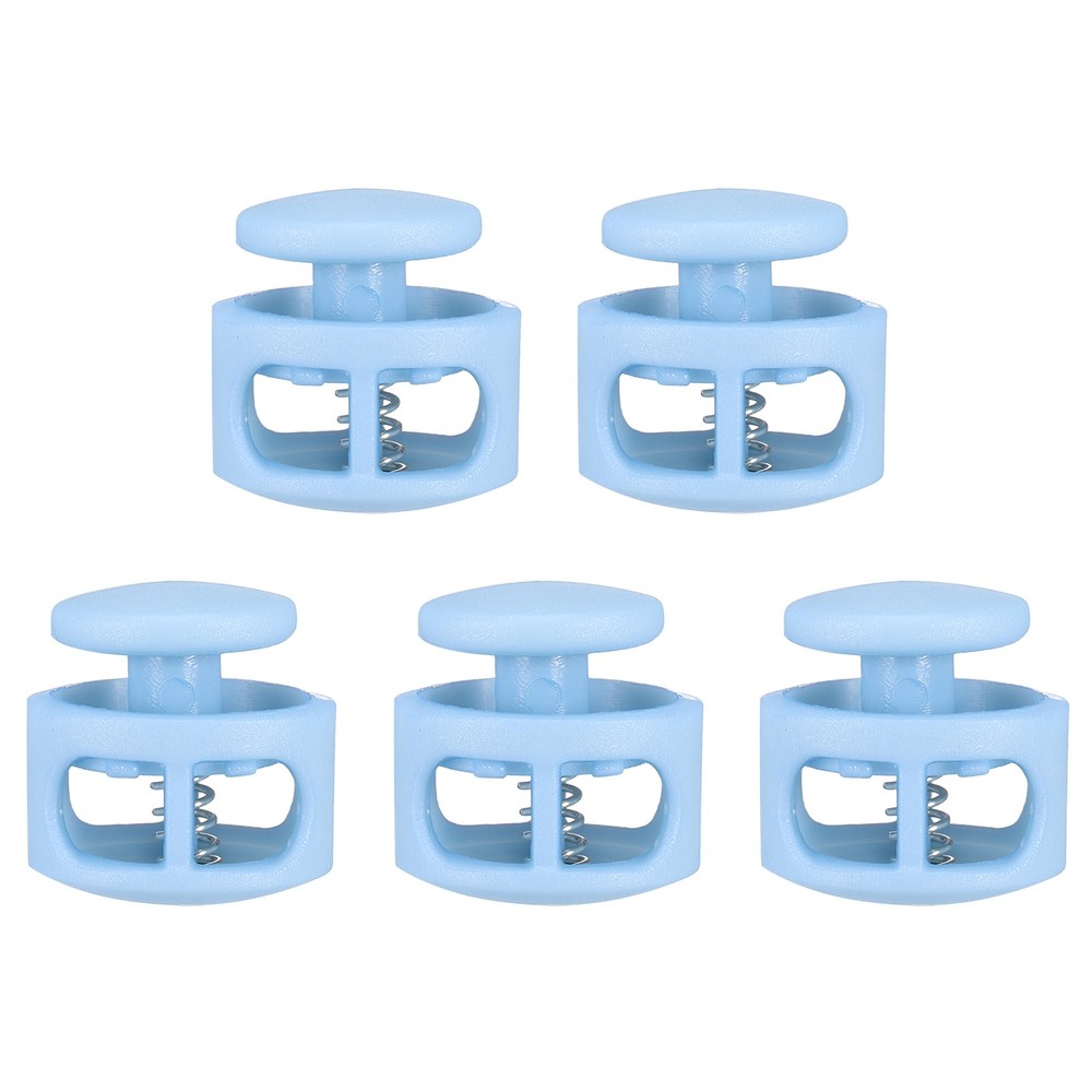 5pcs Cord Lock Double Hole Spring Toggle Stopper for Drawstring, Light Blue
