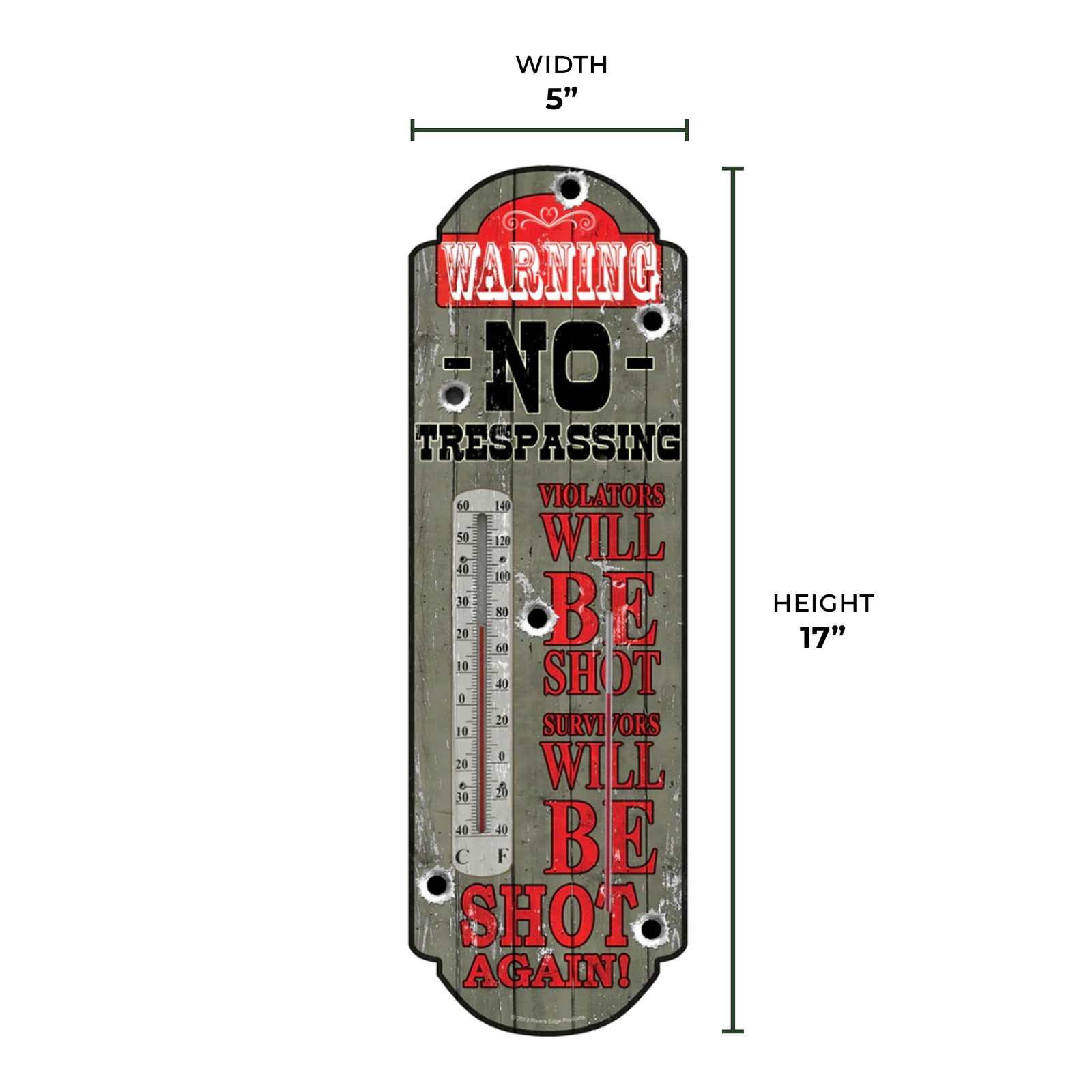 Rivers Edge Products Tin Thermometer, 17" x 5" Indoor or Outdoor Thermometer,