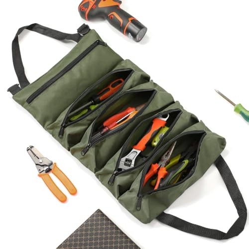 Heavy Duty Roll Up Tool Bag - 5-Pocket Handtools Roll Organizer | Waterproof