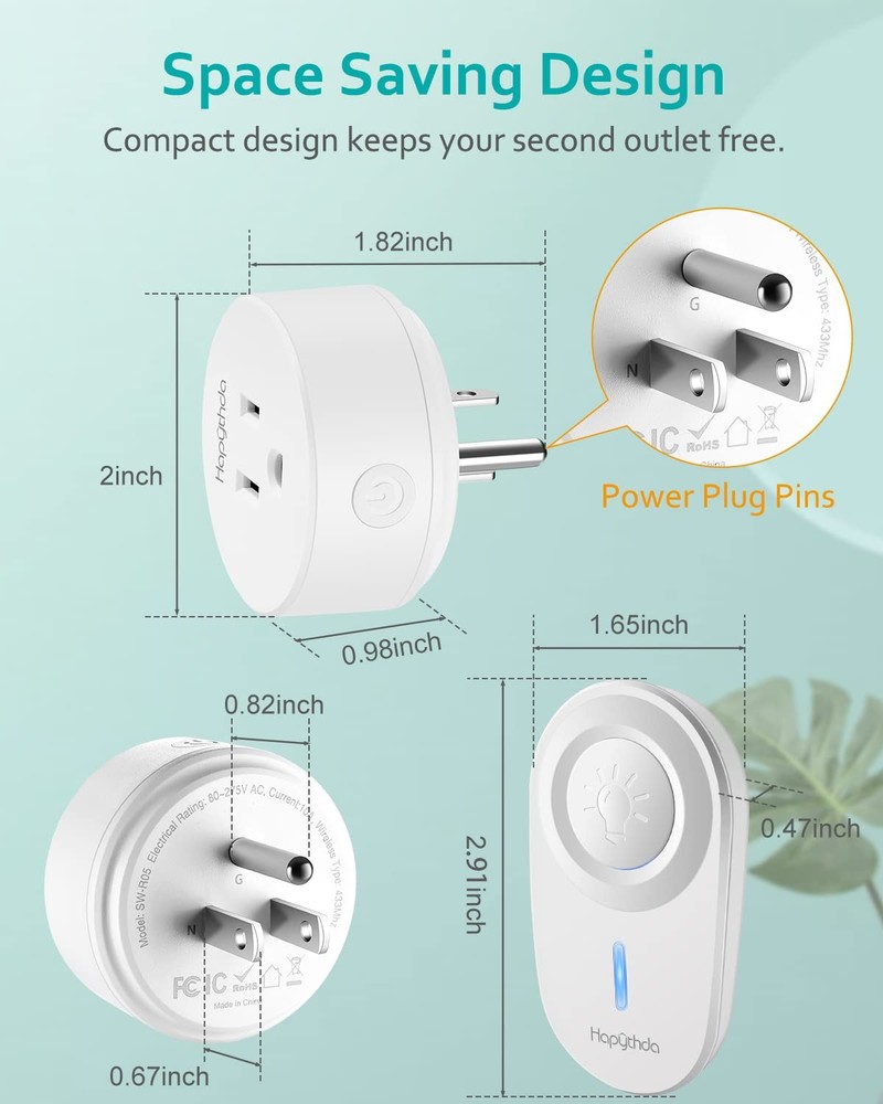 2 Pack Remote Control Outlet with 15A and 500 Feet RF Range