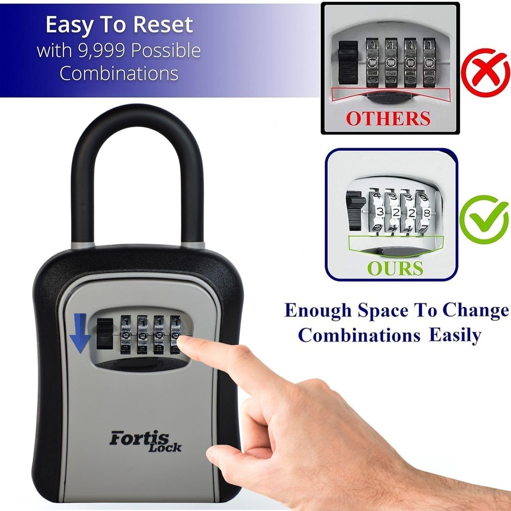 Box for Keys with Code, Portable Shackle Key Safe, 4Digit Combination Lock, W...